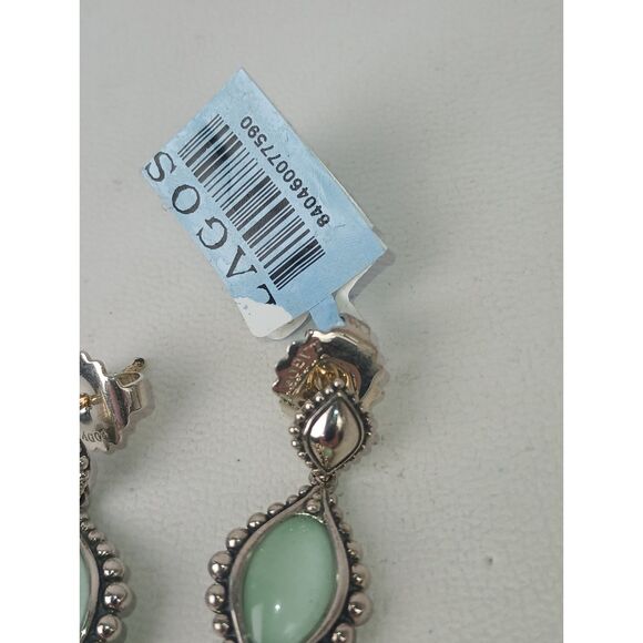 Lagos Contessa Sterling Silver 18K Gold Post Variscite Dangle Earrings $350 - Picture 4 of 5